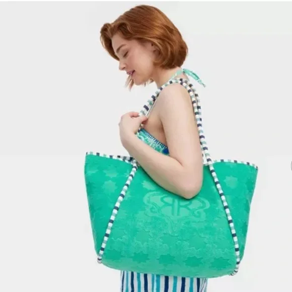 Star Geo Large Terry Beach Tote Bag Green - Roller Rabbit x Target - Picture 2 of 4